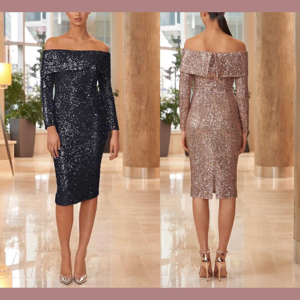 NWT $550 Alexander by Daymor [‎ 2 ] Off Shoulder Long Sleeves Dress Navy G1961
